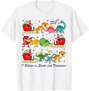 I Believe in Santa and Dinosaur Merry Christmas Boys Kids T-Shirt - T-Shirt | White