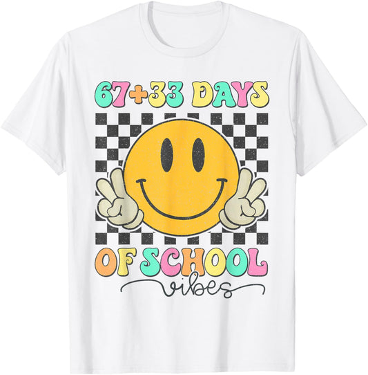 67 33 Days of School Vibes Cute 100th Day of School Girl Kid T-Shirt - T-Shirt | White