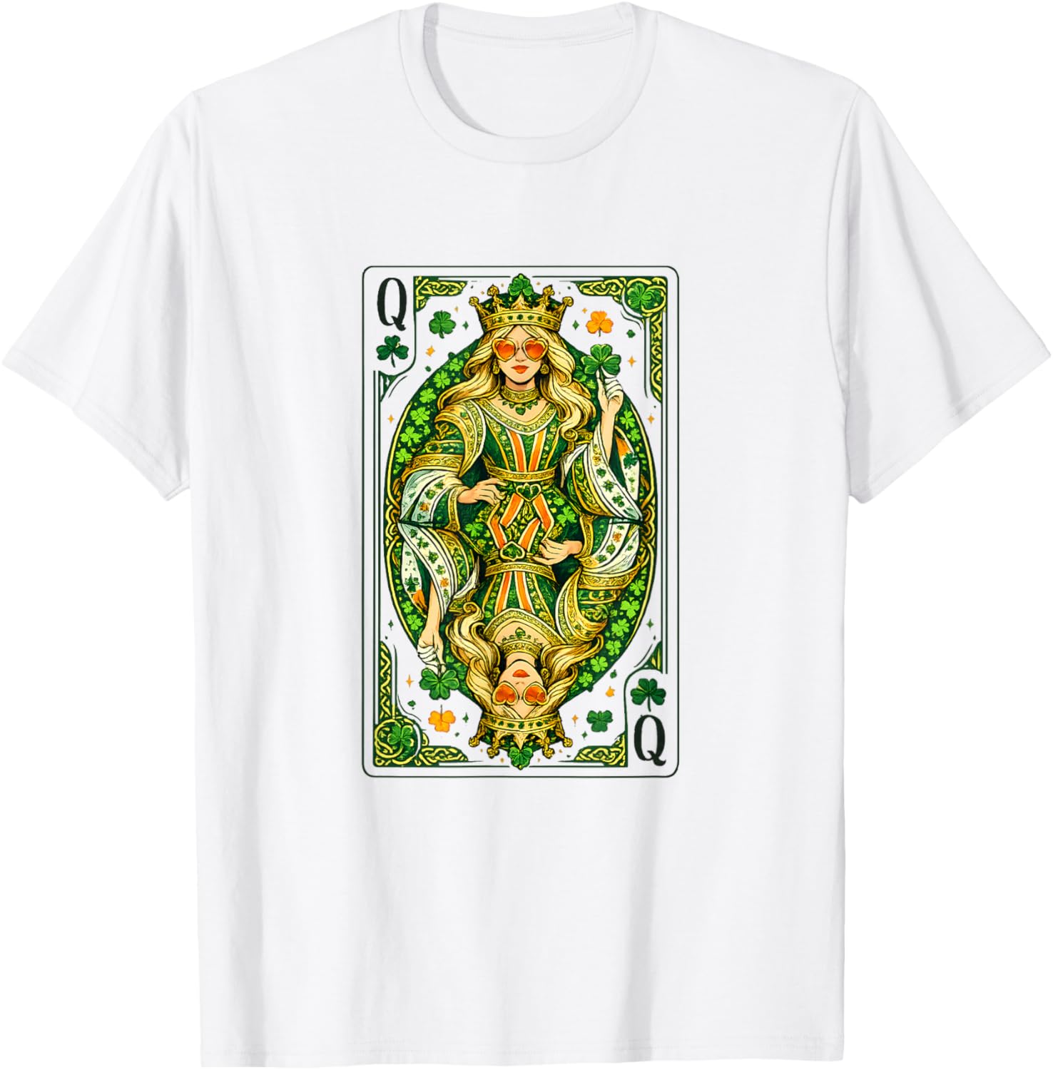 Irish Queen of Hearts Saint Patrick's Day Playing Card Lucky T-Shirt - T-Shirt | White