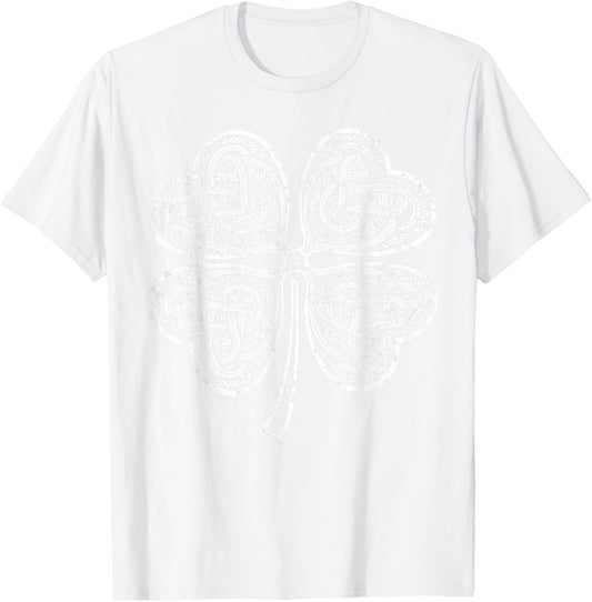 Vintage Irish Knotwork Design Shamrock St Patricks Day T-Shirt - T-Shirt | White