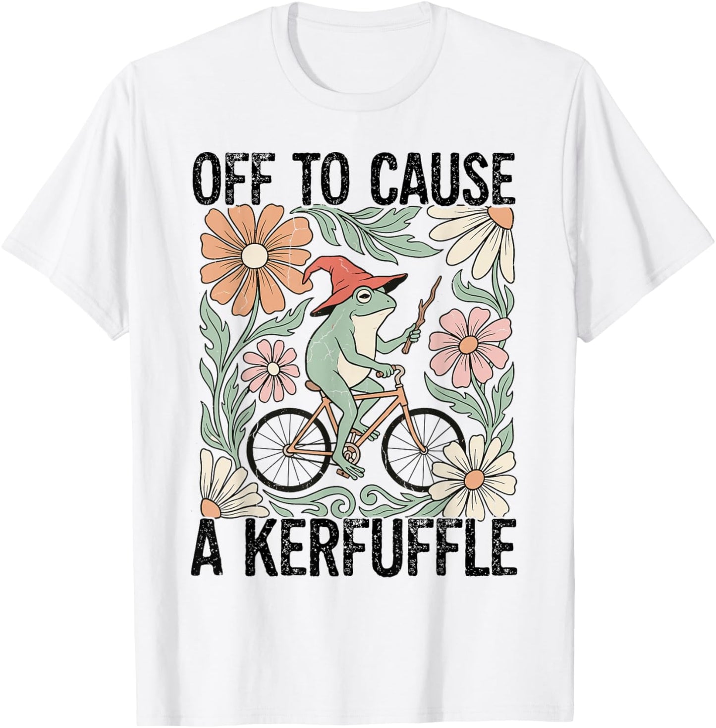Frog Wizard Riding Bike Off to Cause A Kerfuffle Design T-Shirt - T-Shirt | White