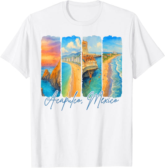 Acapulco Mexico Traveling Trip Brushstroke Souvenir Vacation T-Shirt - T-Shirt | White
