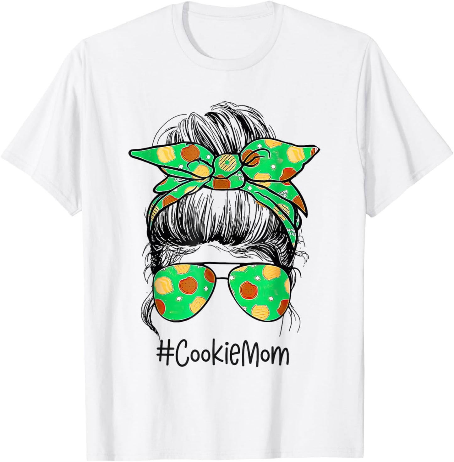 Scout Cookie Mom Girls Momlife Messy Bun Sunglasses T-Shirt - T-Shirt | White