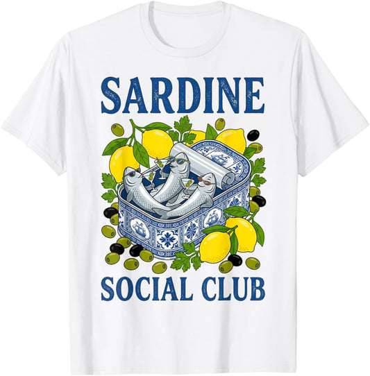 Sardine Social Club Funny Tinned Fish Martini Cocktail T-Shirt - T-Shirt | White