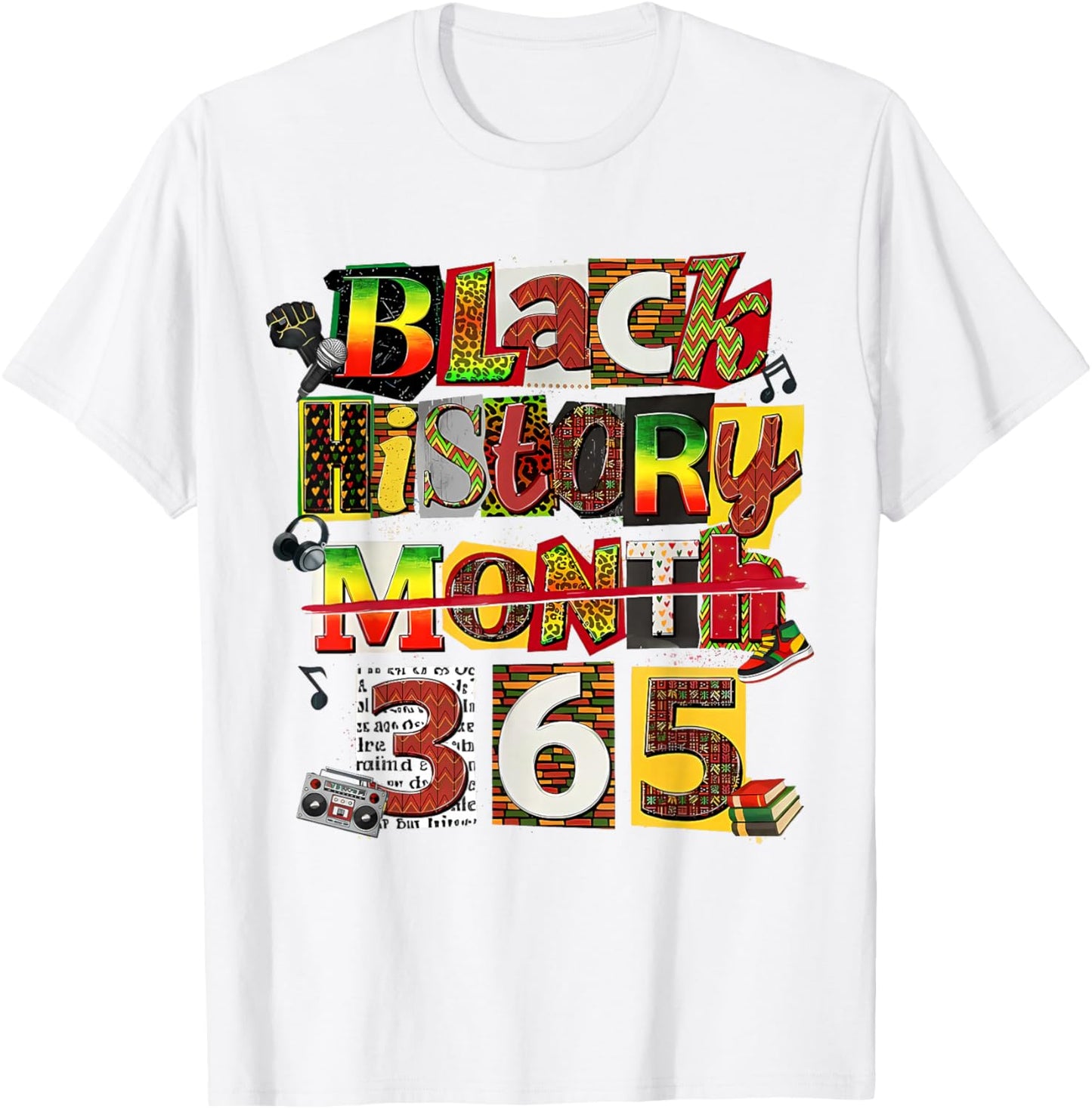 Black History Month 365 Collage Afro American Pride T-Shirt - T-Shirt | White