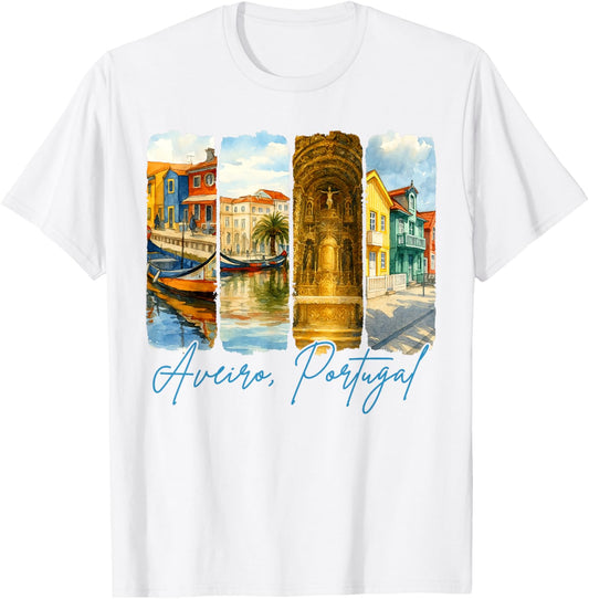 Aveiro Portugal Traveling Brushstroke Souvenir Vacation T-Shirt - T-Shirt | White