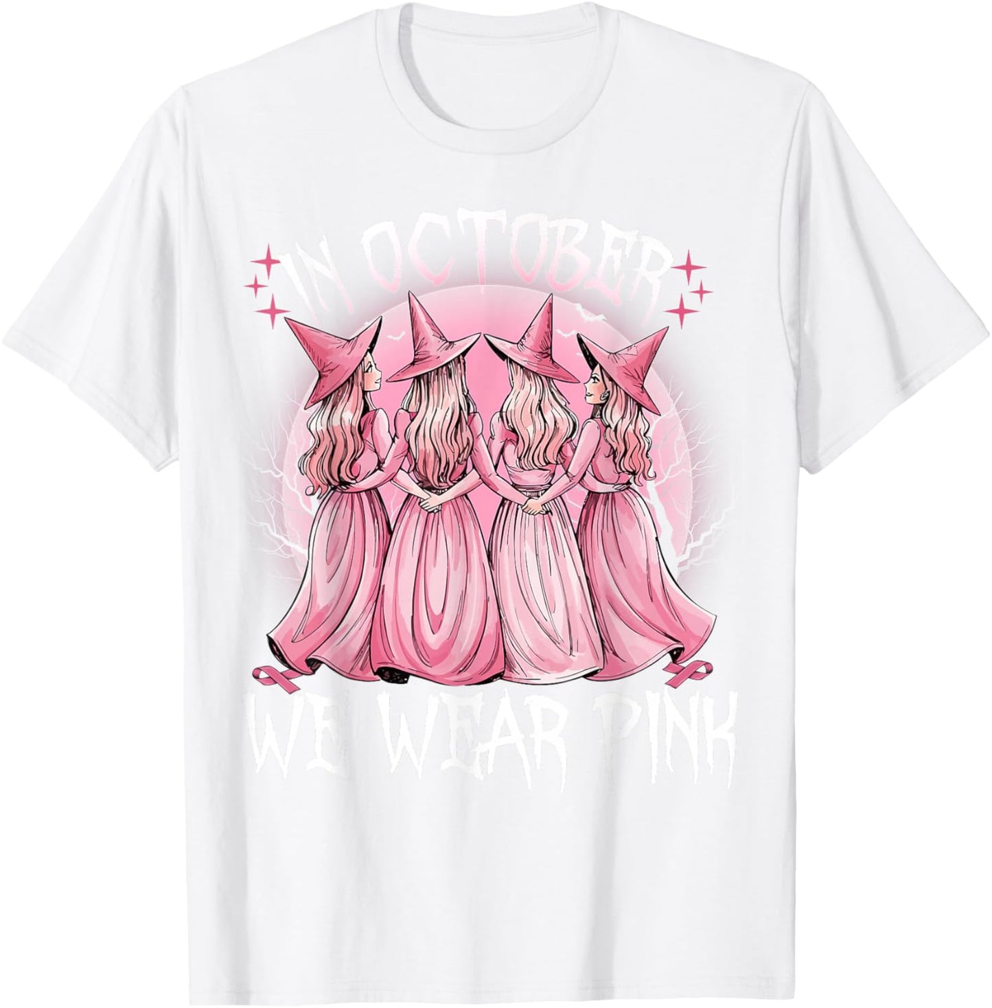 in October We Wear Pink Witch Breast Cancer Awareness Pink T-Shirt - T-Shirt | White