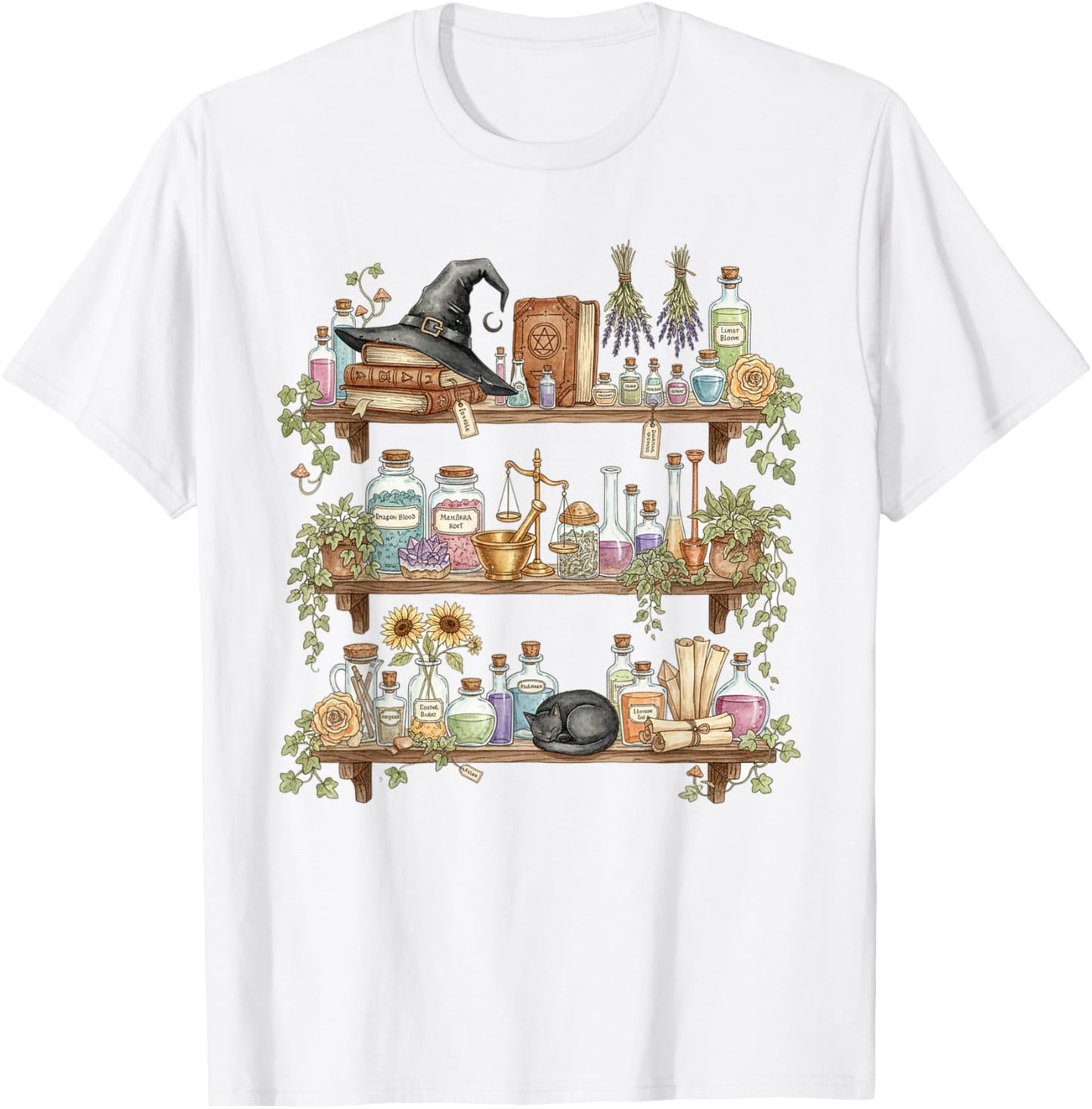 Witch Lover Witchy Wicca Pagan Cupboard Apothecary Herbs T-Shirt - T-Shirt | White