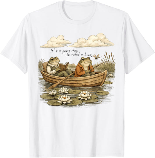 It's A Good Day to Read A Book Funny Frog Toad Book Lovers T-Shirt - T-Shirt | White