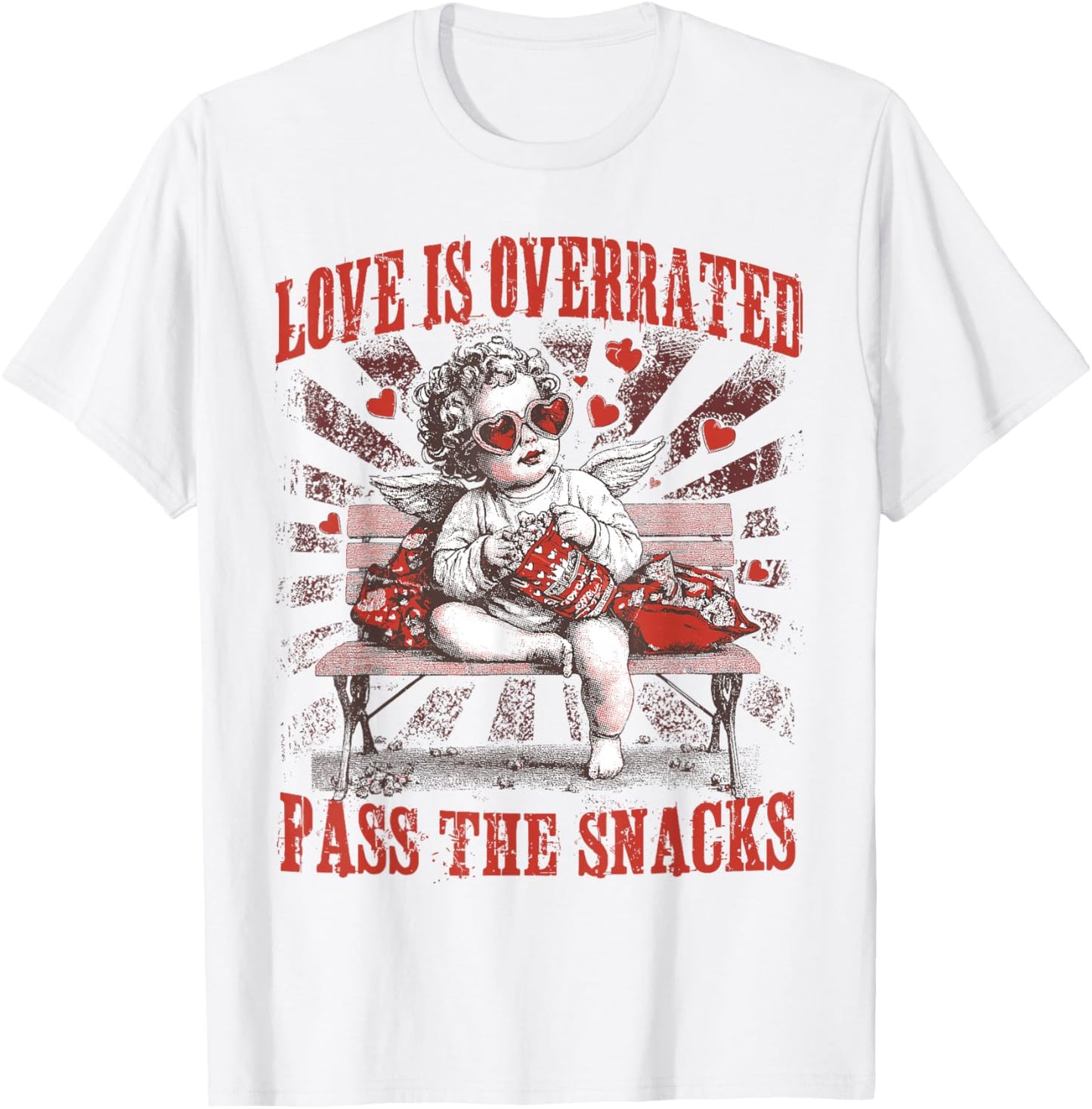 Cupid Love is Overrated Pass The Snacks Happy Valentines Day T-Shirt - T-Shirt | White