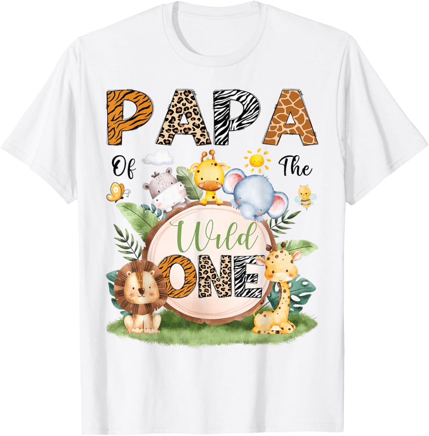 Papa of The Wild One First Birthday Boy Jungle Safari T-Shirt - T-Shirt | White