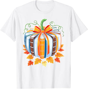 Fall Book Shirt Pumpkin Season Teacher Halloween Costume T-Shirt - T-Shirt | White