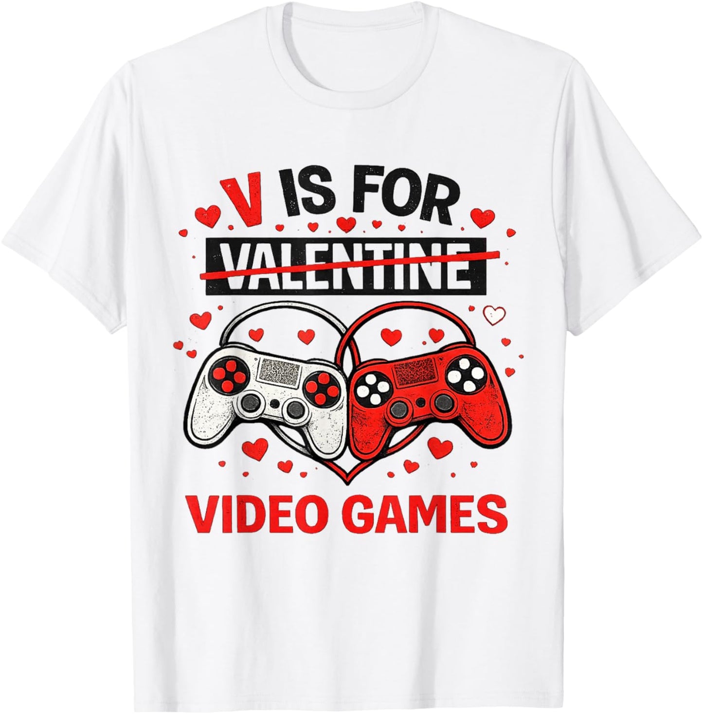 V is for Video Games Valentines Gamer Boy Men Kids T-Shirt - T-Shirt | White