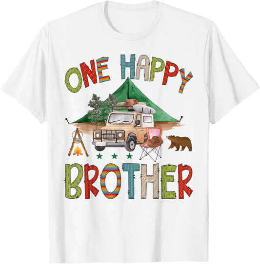 One Happy Brother Camper 1st Birthday Boy Camping Bear T-Shirt - T-Shirt | White