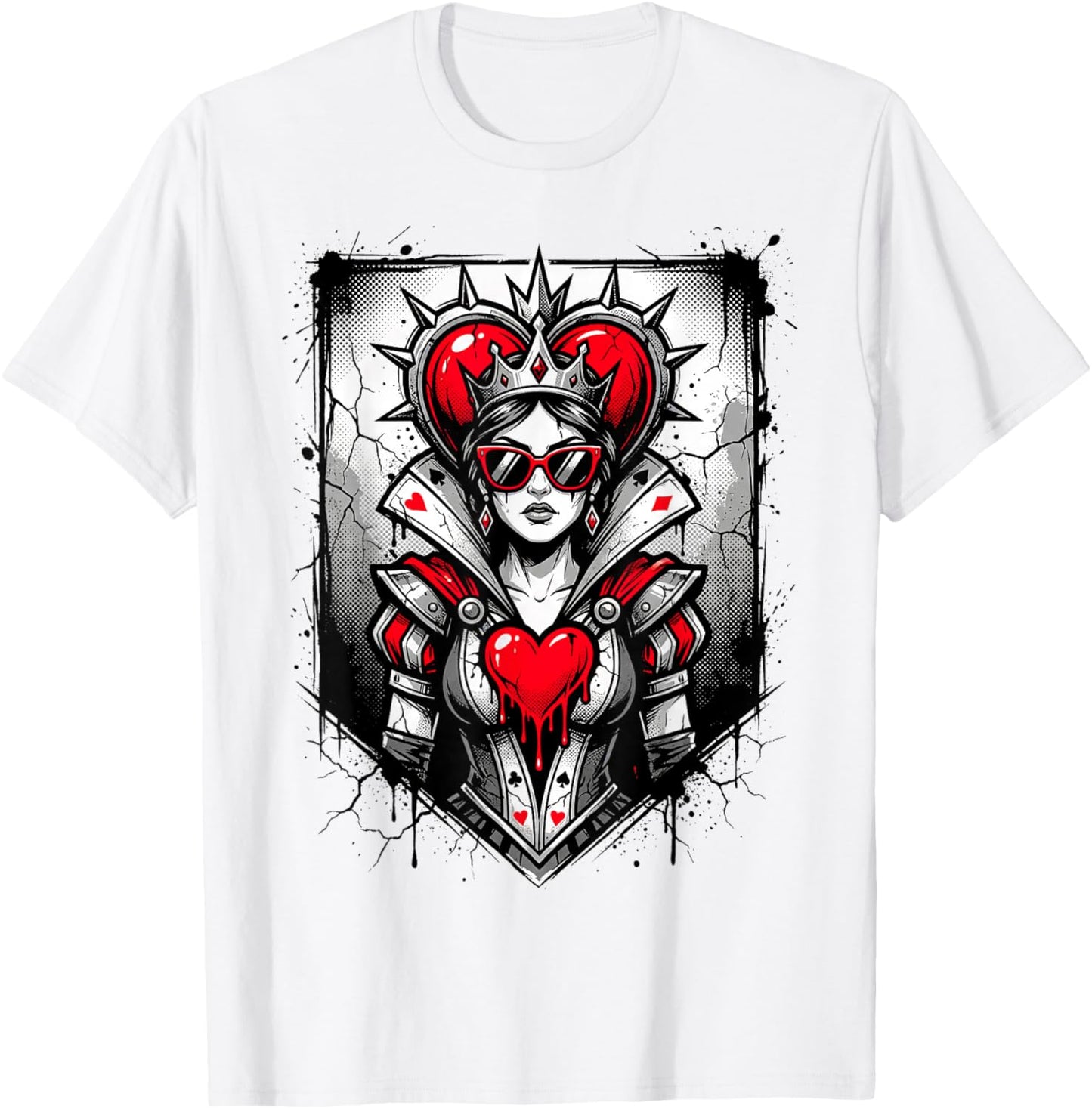 Red Queen of Hearts Rebel Crown Sunglasses Poker Card Women T-Shirt - T-Shirt | White