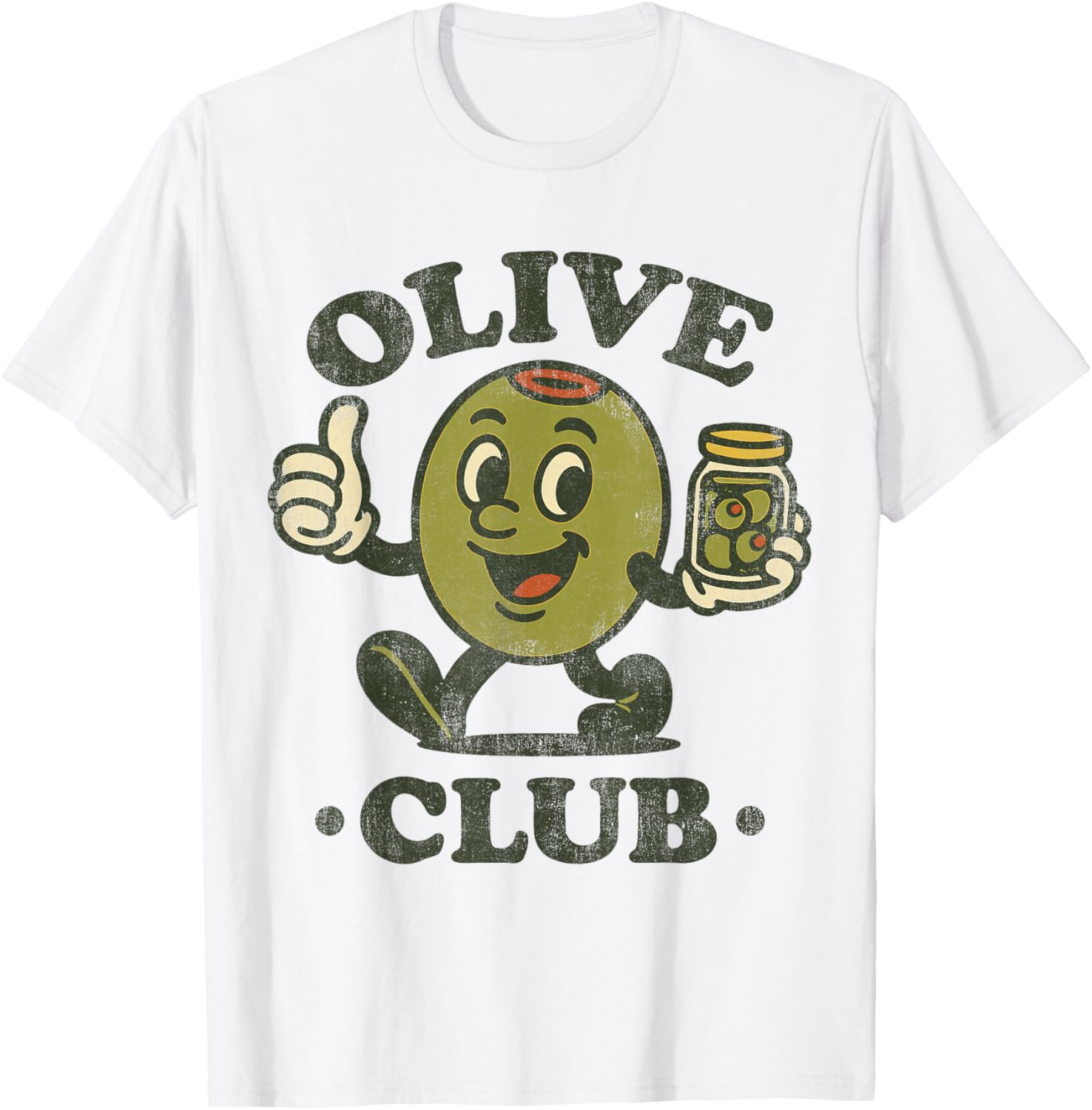 Vintage Olive Club Retro Martini Olive Mascot T-Shirt - T-Shirt | White