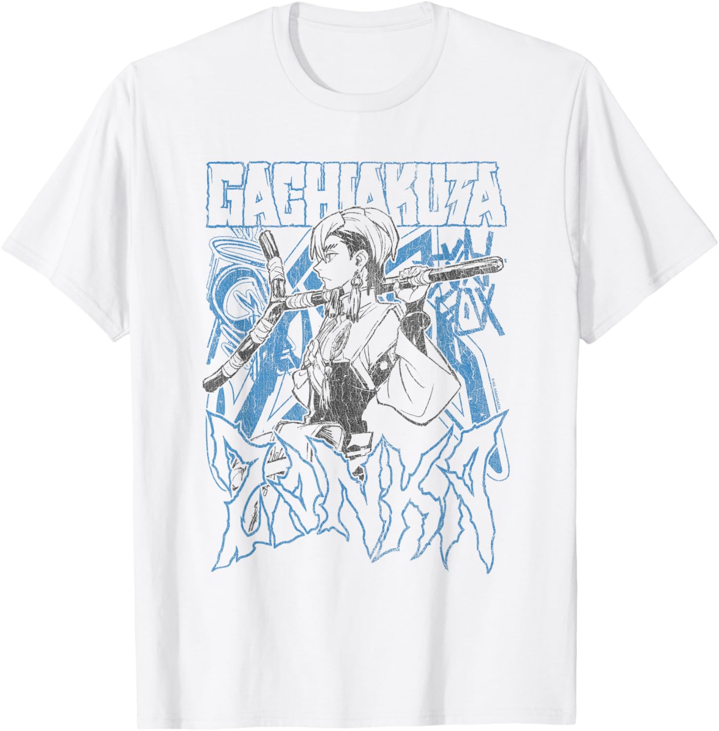 Zanka Pose with Blue Logo Graffiti Anime T-Shirt - T-Shirt | White