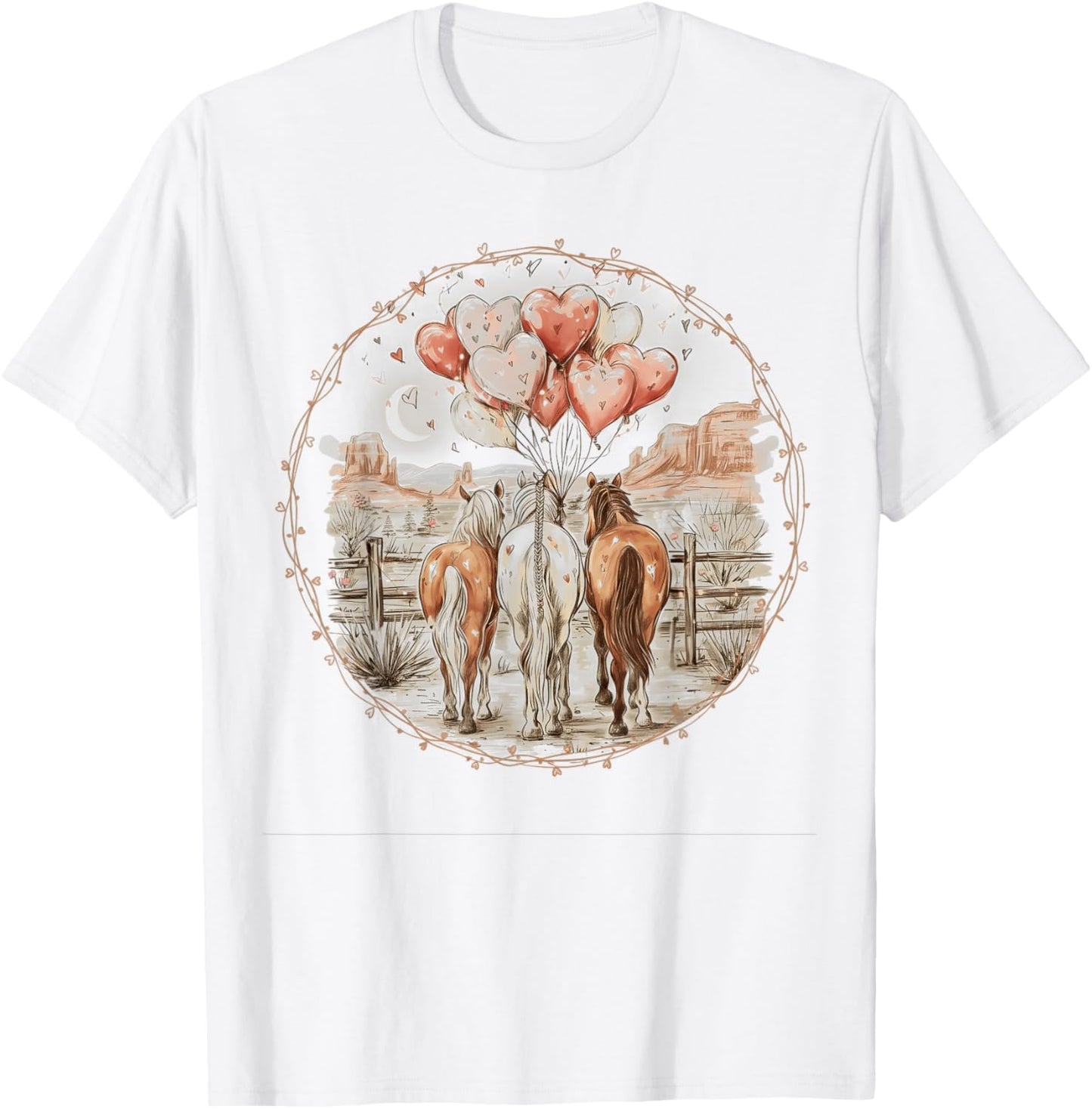 Valentines Day Horses Hearts Equestrian Western Horse Women T-Shirt - T-Shirt | White