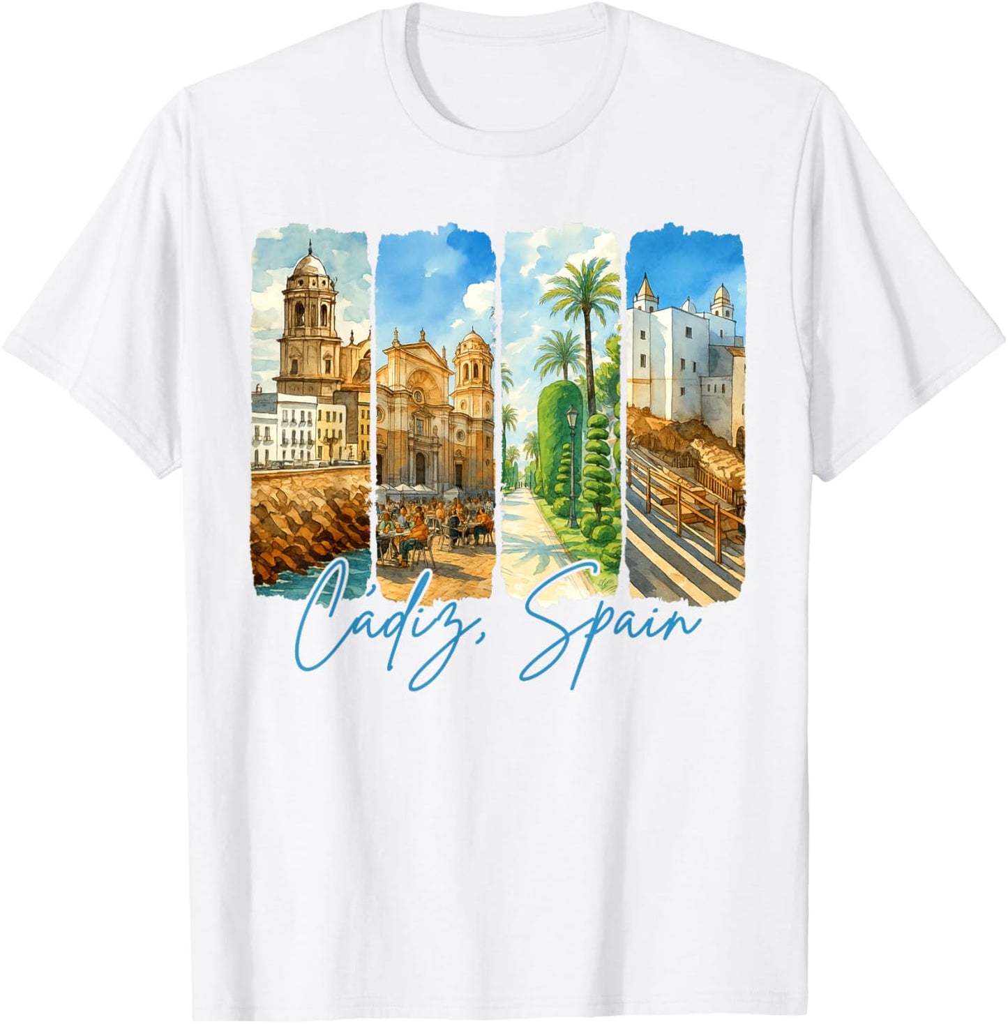 Cadiz Spain Traveling Trip Brushstroke Souvenir Vacation T-Shirt - T-Shirt | White