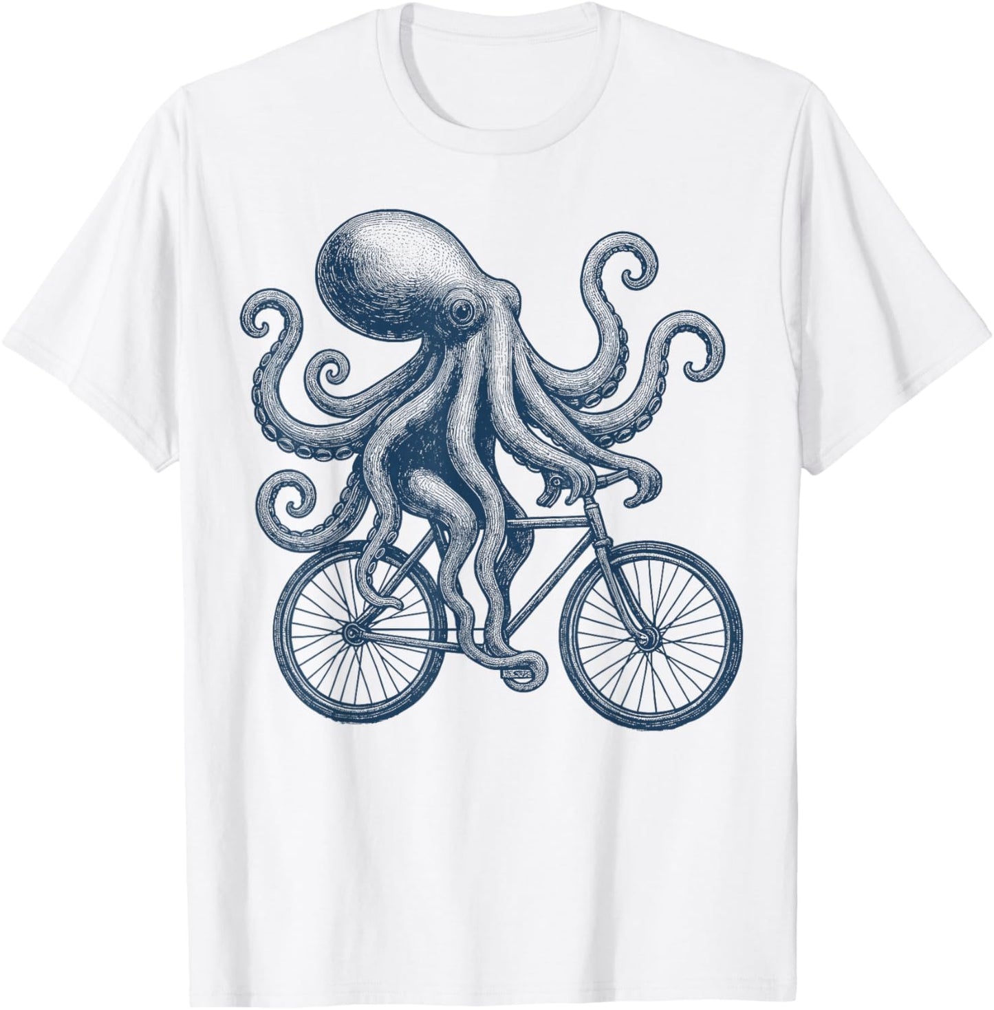 Funny Octopus Riding Bicycle Retro Biker Cycling Graphic T-Shirt - T-Shirt | White