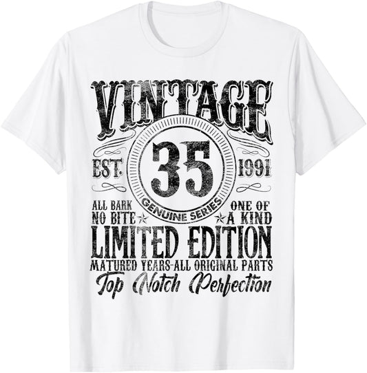 35 Year Old Gifts Vintage 1991 Limited Edition 35th Birthday T-Shirt - T-Shirt | White