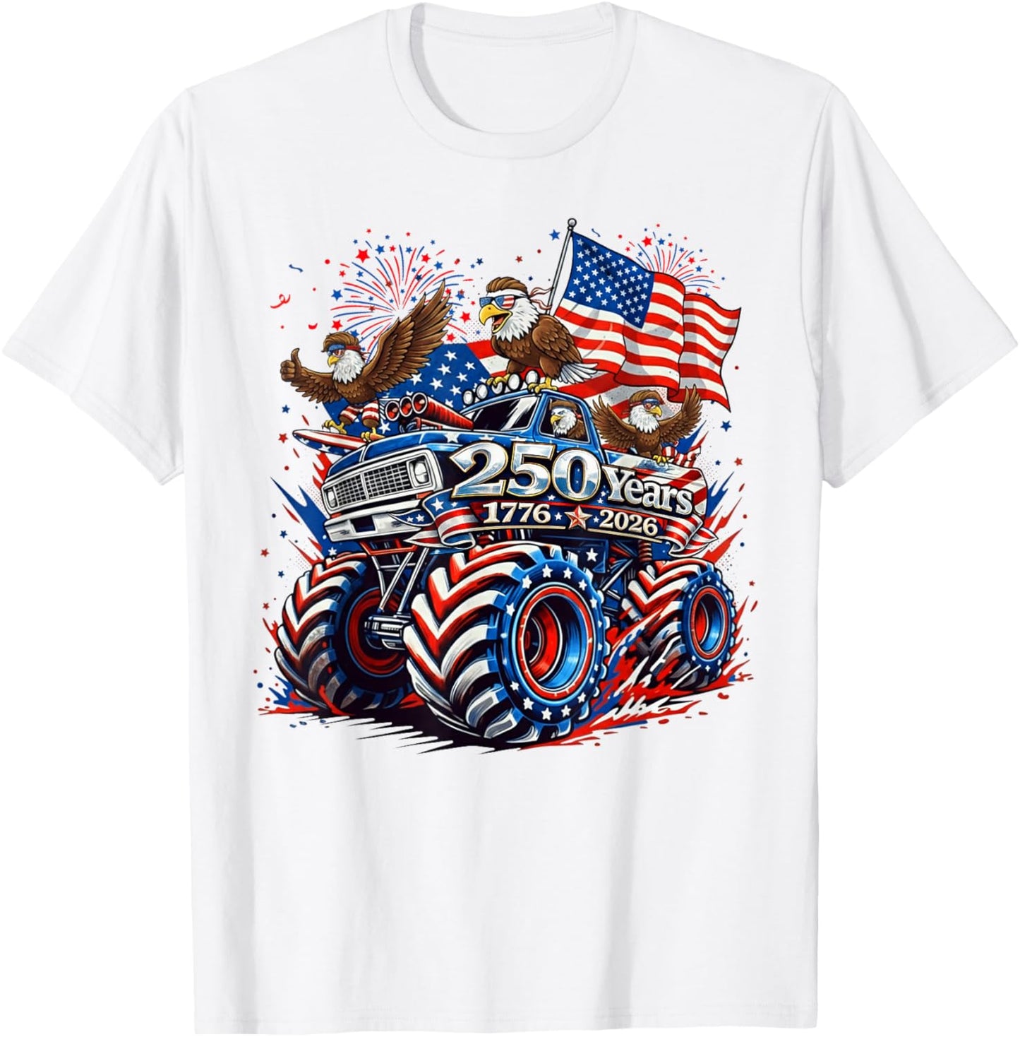 American Flag Bald Eagles Patriotic 250 Years 1776 2026 USA T-Shirt - T-Shirt | White