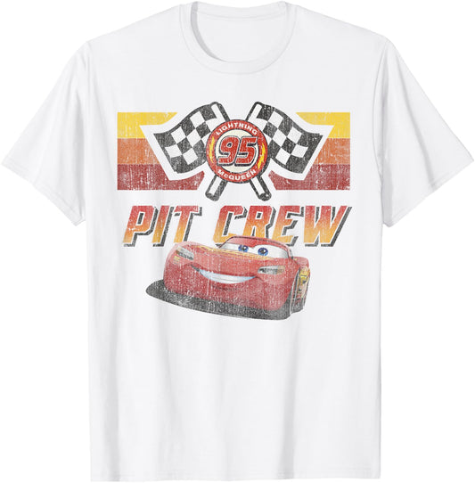 Disney Pixar Cars McQueen Pit Crew Red Distressed T-Shirt - T-Shirt | White
