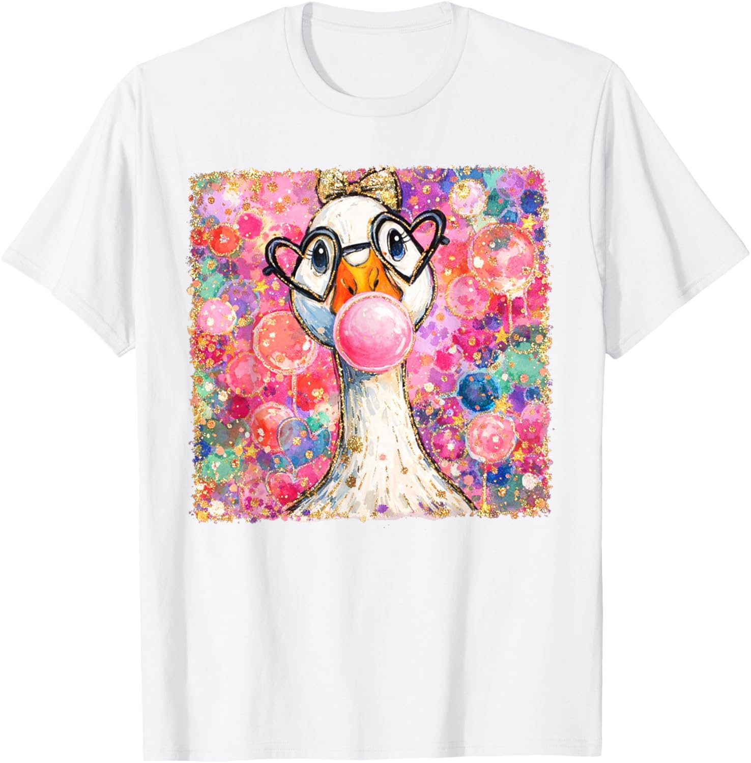 Valentines Silly Goose Blowing Bubble Gum XOXO Couple T-Shirt - T-Shirt | White