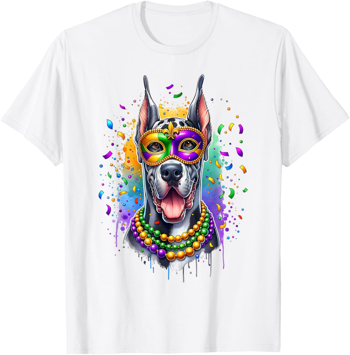 Mardi Gras Great Dane Dog T-Shirt - T-Shirt | White