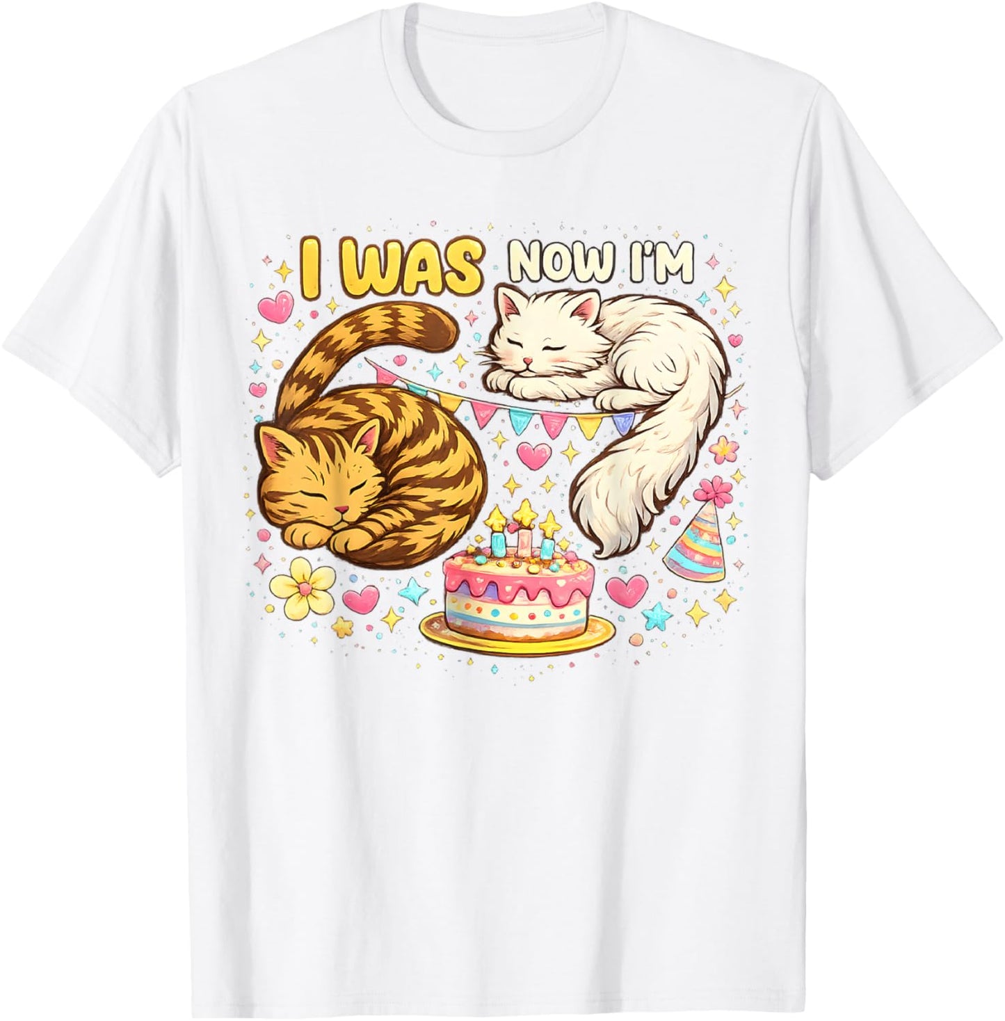 I was 6 Now I'm 7 Birthday 7 Years Old Birthday Funny Cats T-Shirt - T-Shirt | White