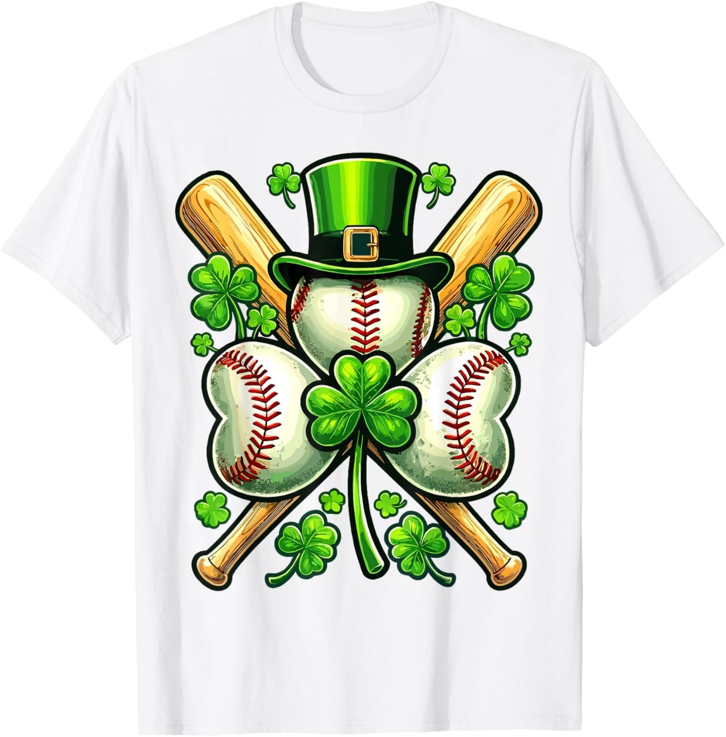 Baseball St Patricks Day Shamrock T-Shirt - T-Shirt | White