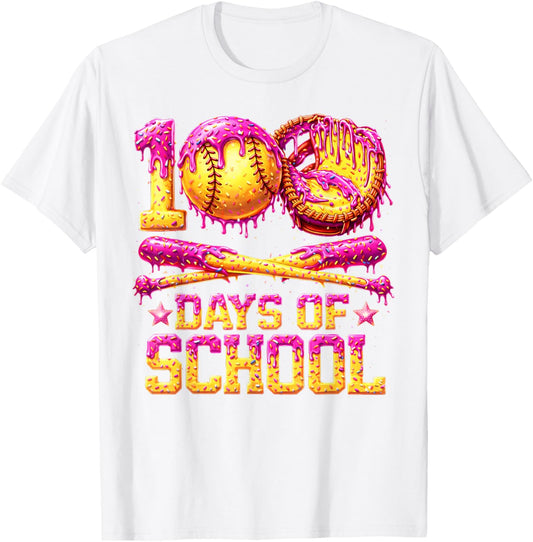 100 Drippy Days of School Softball Ice Cream 100th Day Boys T-Shirt - T-Shirt | White