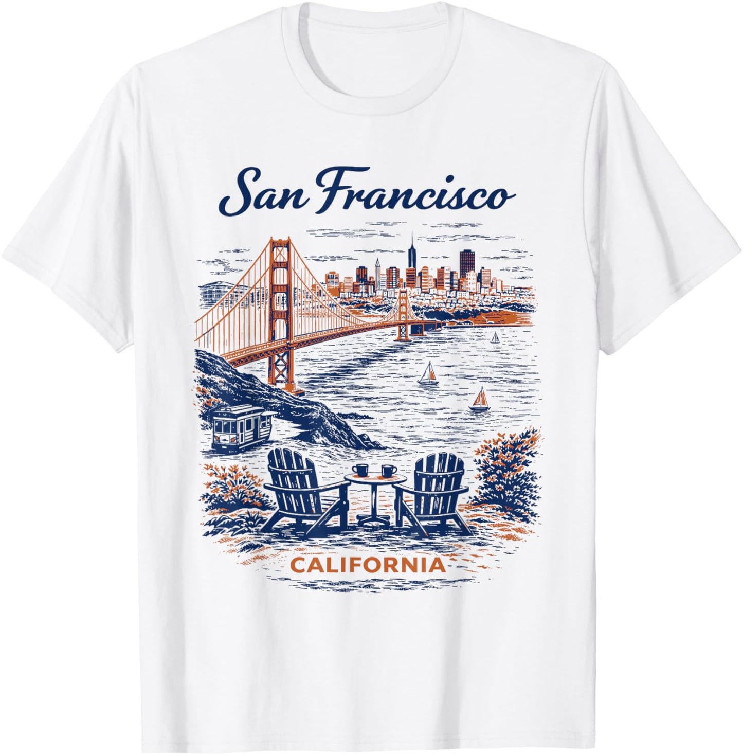 San Francisco Vintage Travel Scenic Illustration T-Shirt - T-Shirt | White