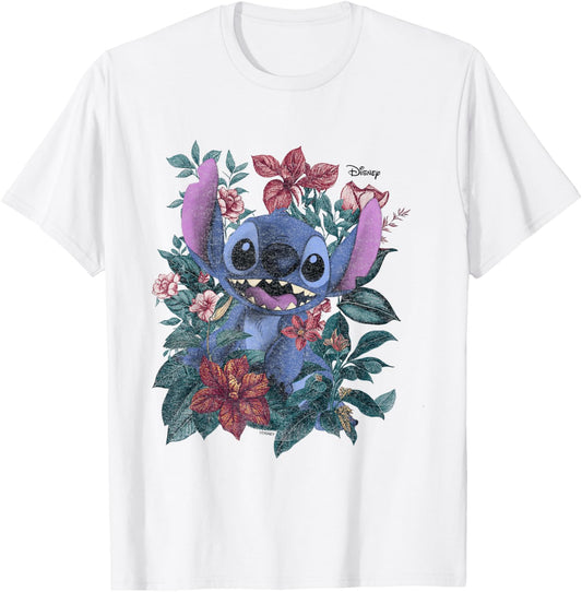 Disney Lilo & Stitch Floral Garden Character Art T-Shirt - T-Shirt | White