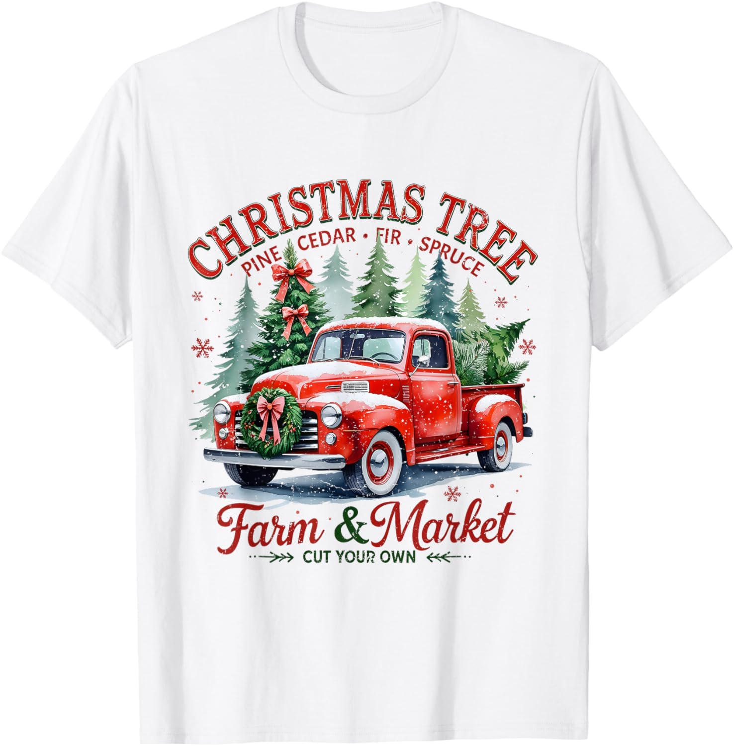 Christmas Tree Farm Red Truck Holiday Vintage T-Shirt - T-Shirt | White