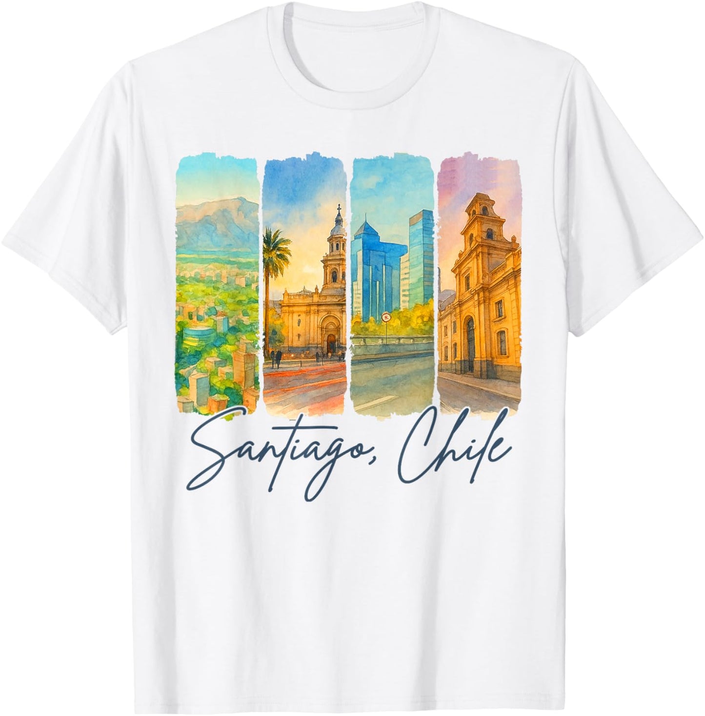 Santiago Chile Traveling Trip Brushstroke Souvenir Vacation T-Shirt - T-Shirt | White