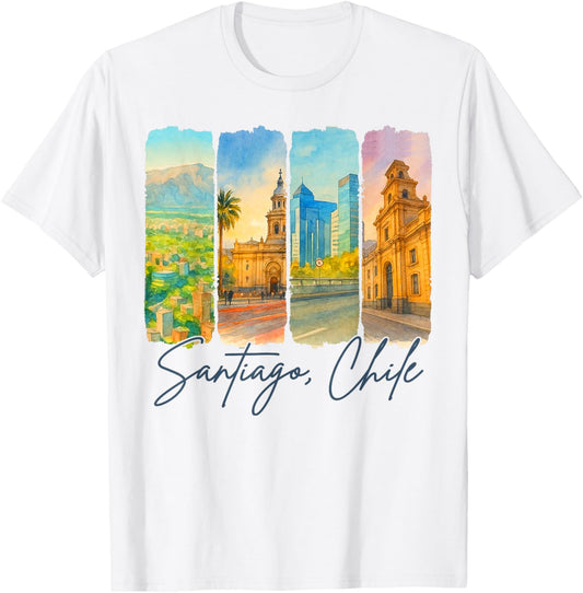 Santiago Chile Traveling Trip Brushstroke Souvenir Vacation T-Shirt - T-Shirt | White