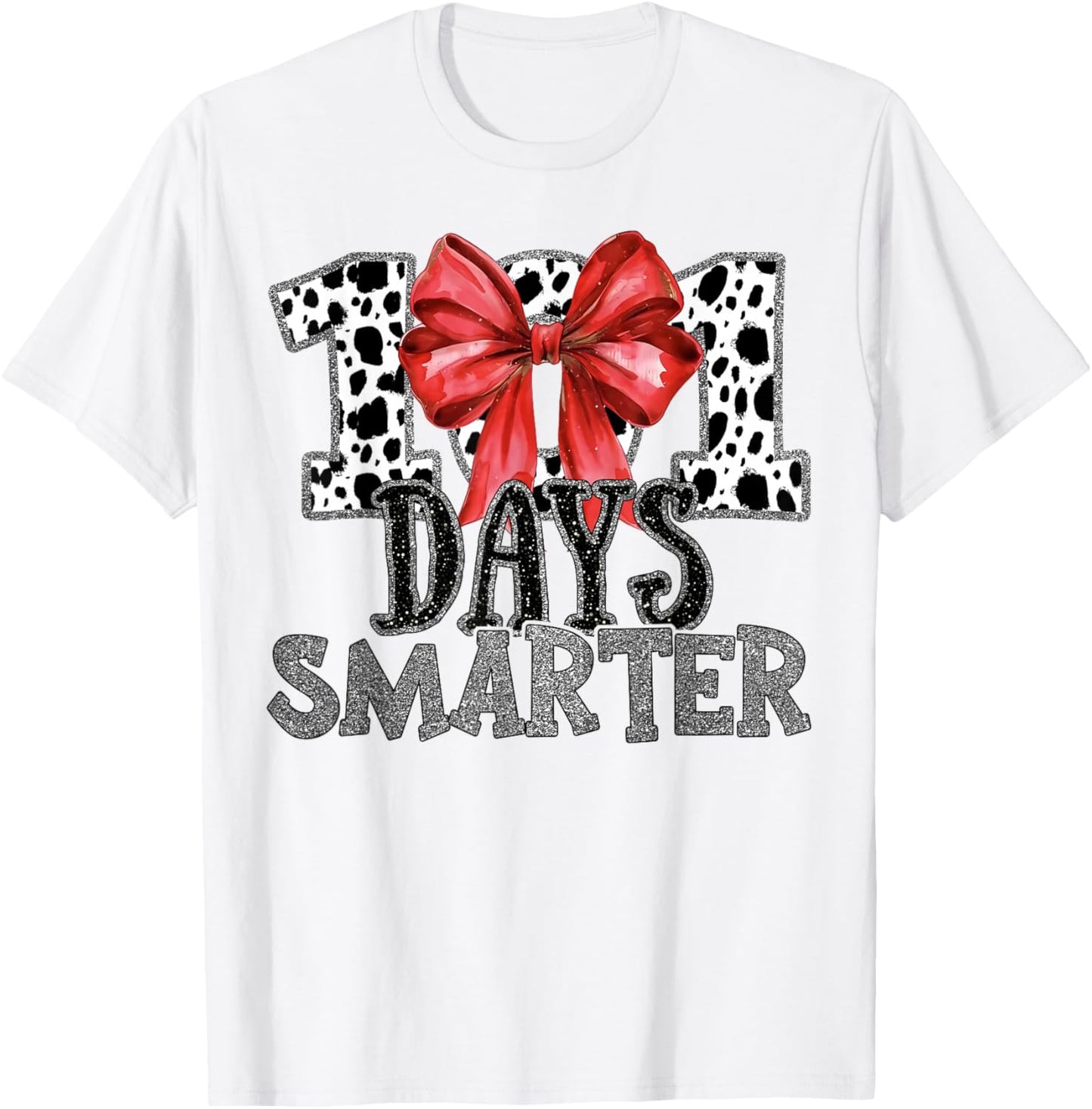 100 Days Smarter Coquette Bow Dalmatian Dog Teachers Kids T-Shirt - T-Shirt | White