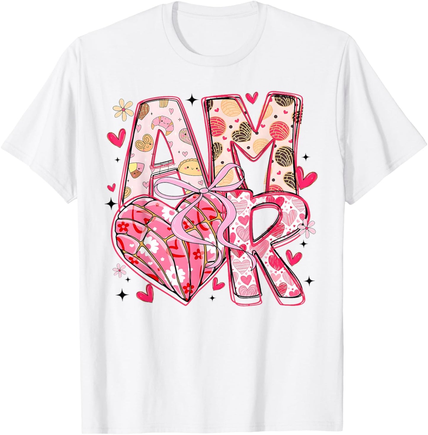 Valentine Amor Coquette Bow Concha Pan Dulce Valentine T-Shirt - T-Shirt | White