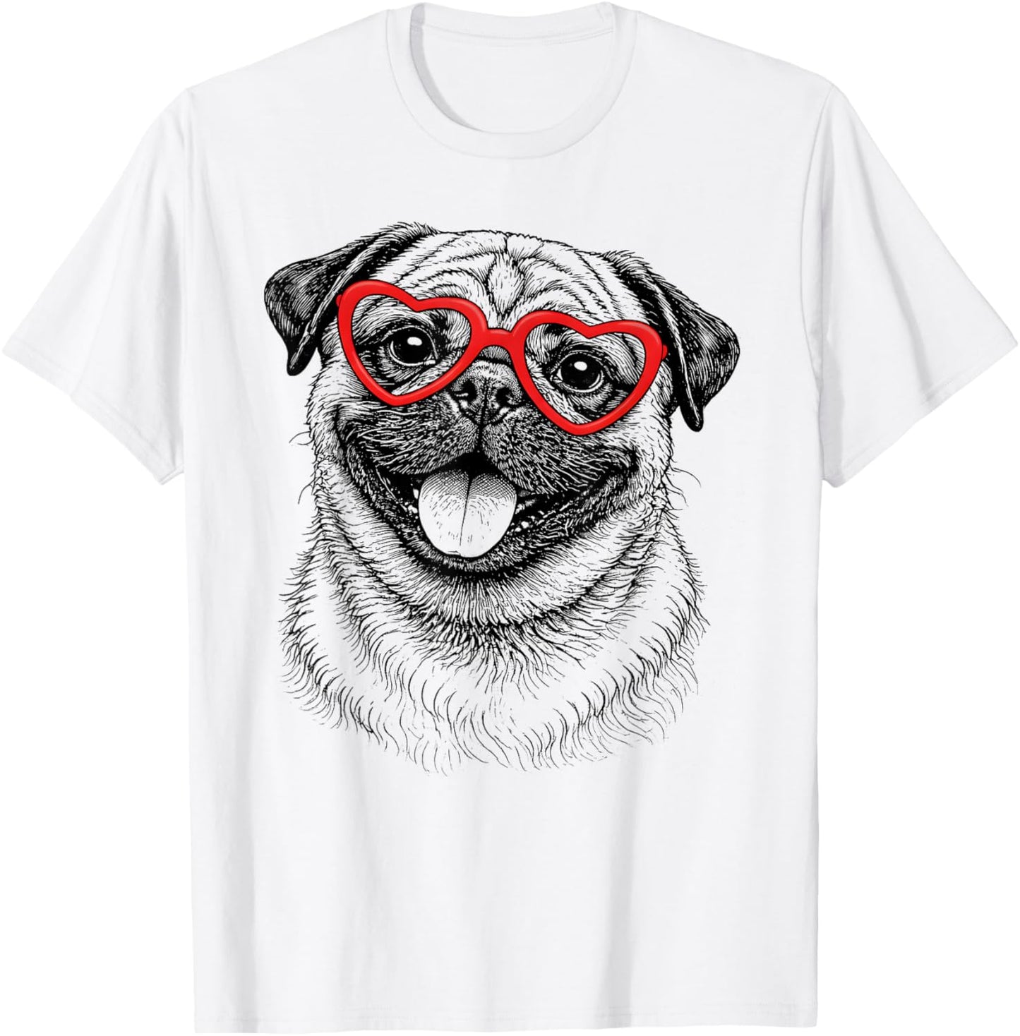 Funny Pug Face Heart Glasses Dog Valentine's Day T-Shirt - T-Shirt | White