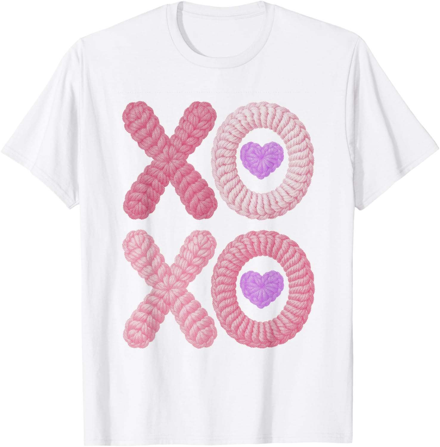 XO XO Cute Stitched Look | Valentine Heart Pink Cozy Love T-Shirt - T-Shirt | White
