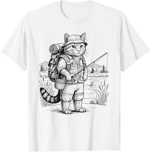 Fish Cat Fisherman T-Shirt - T-Shirt | White