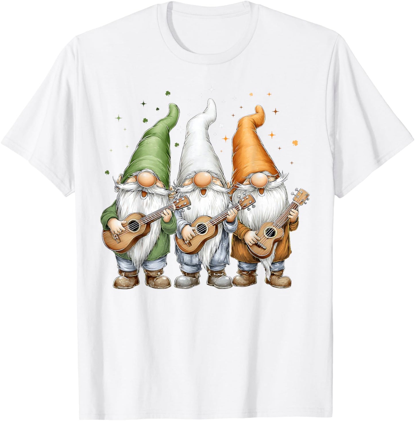Ukulele Gnome Shamrock St. Patricks Day Pattys Day Ireland T-Shirt - T-Shirt | White