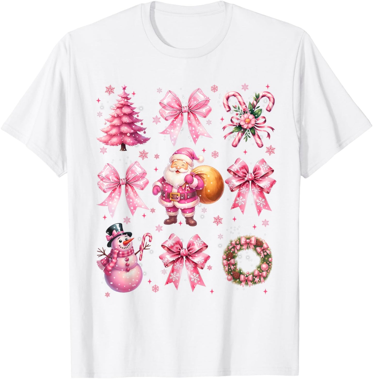 Cute Pink Santa Coquette Snowman Christmas Xmas Women Girl T-Shirt - T-Shirt | White