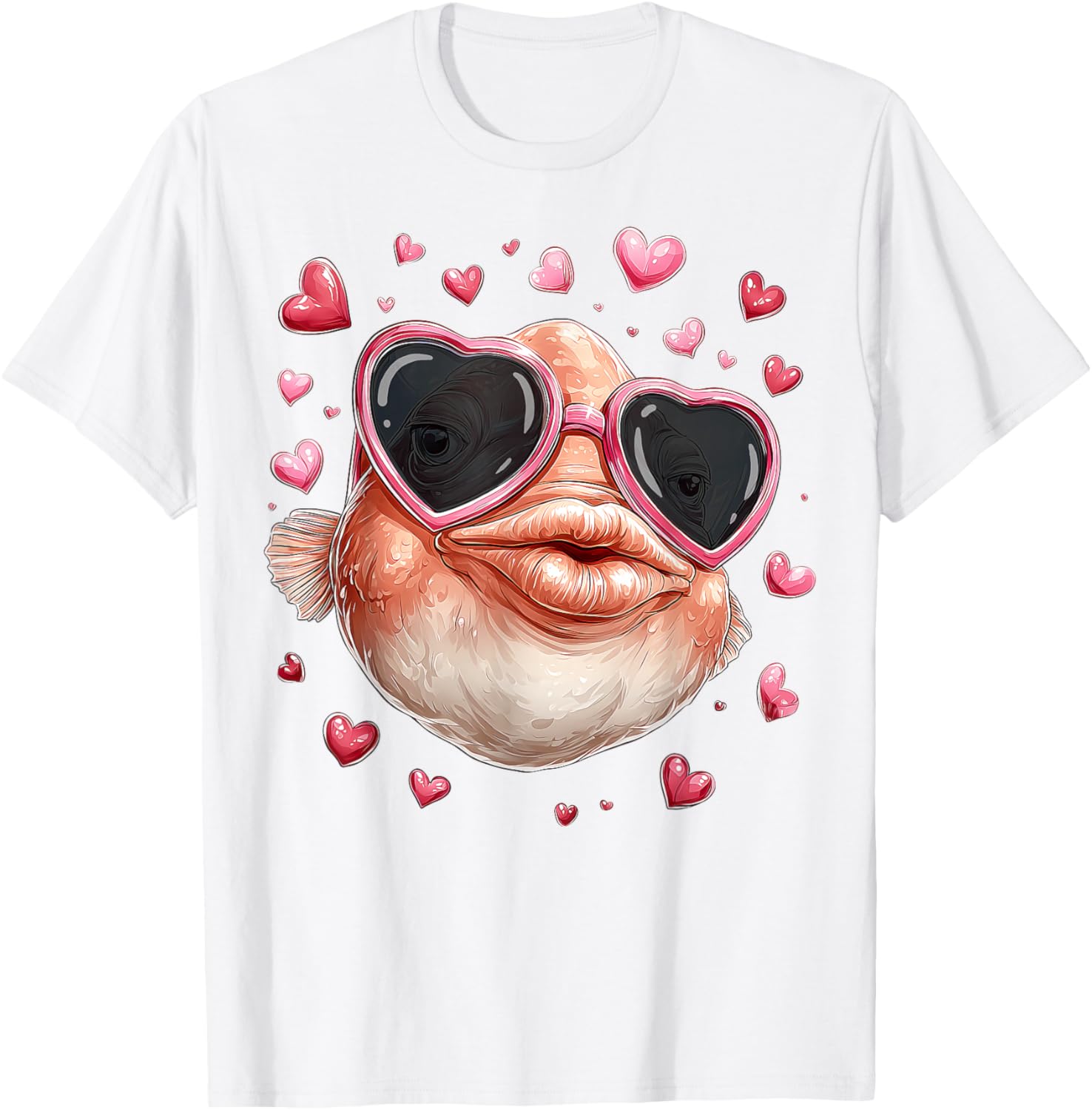 Blobfish Fish Valentine's Day Heart Sunglasses T-Shirt - T-Shirt | White