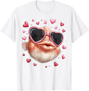 Blobfish Fish Valentine's Day Heart Sunglasses T-Shirt - T-Shirt | White