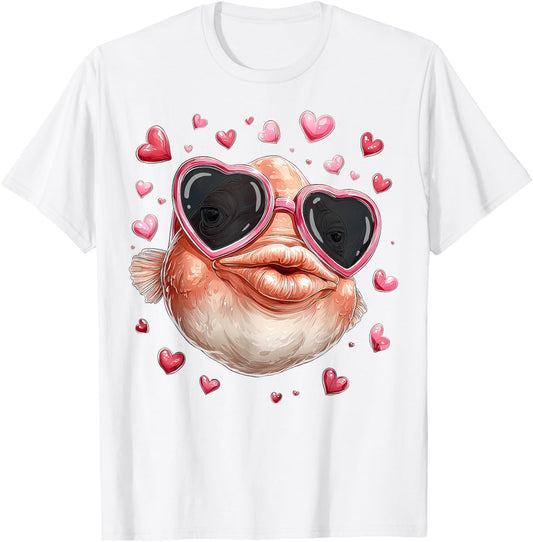 Blobfish Fish Valentine's Day Heart Sunglasses T-Shirt - T-Shirt | White