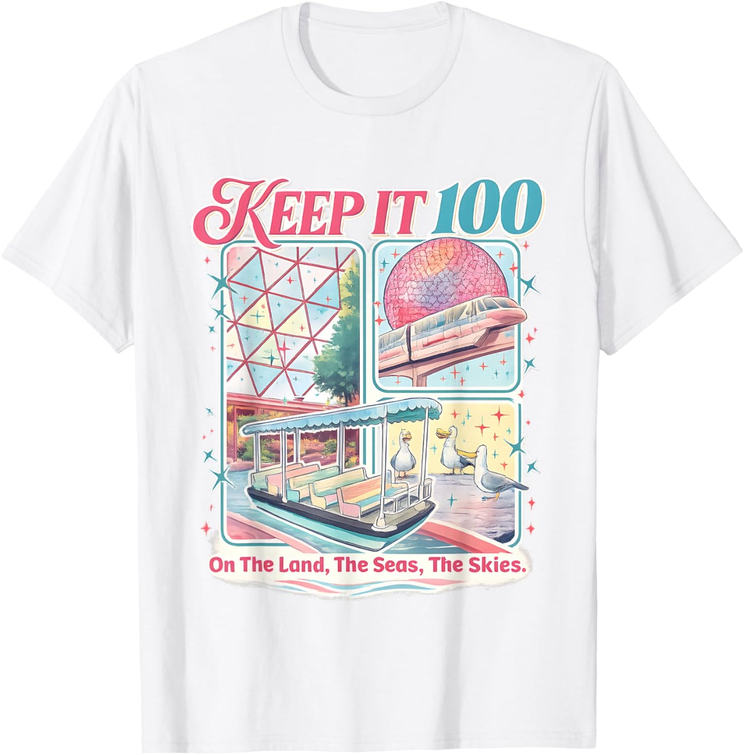 Keep It 100 The Land The Seas The Skies T-Shirt - T-Shirt | White