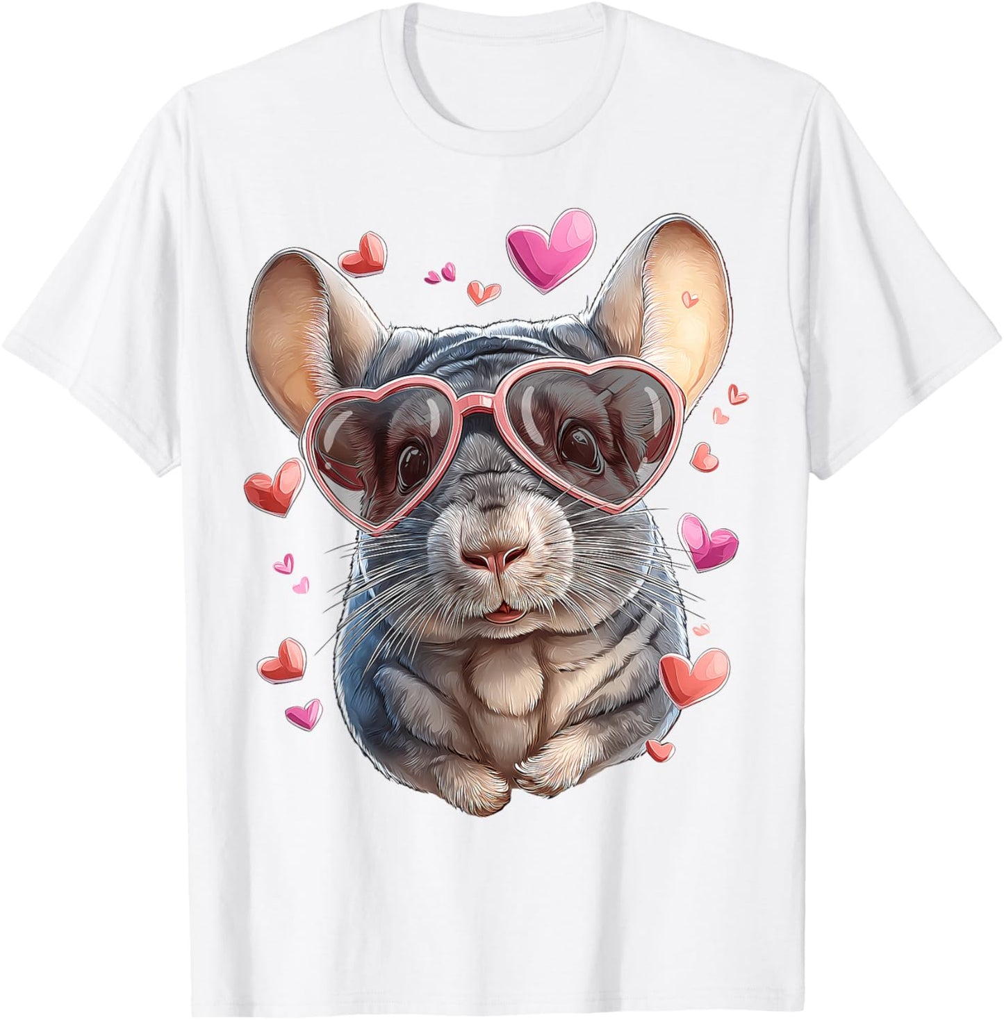 Chinchilla Pet Valentine's Day Heart Sunglasses T-Shirt - T-Shirt | White