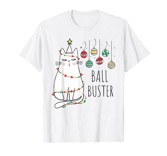 Funny Cat Ball Buster Christmas Humor T-Shirt